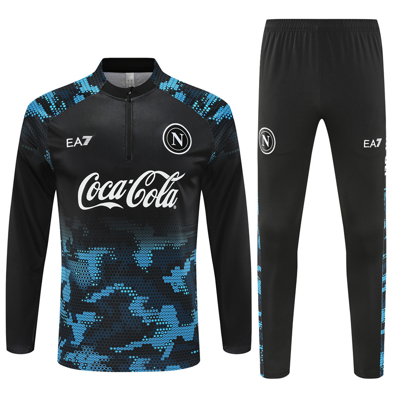 24-25 Napoli black with blue half zipper training tracksuit