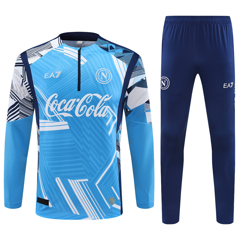 24-25 Napoli light blue with navy blue half zipper training tracksuit