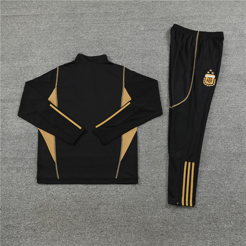 006-15 23-24 Argentina black with gold stripe half zipper sweater tracksuit