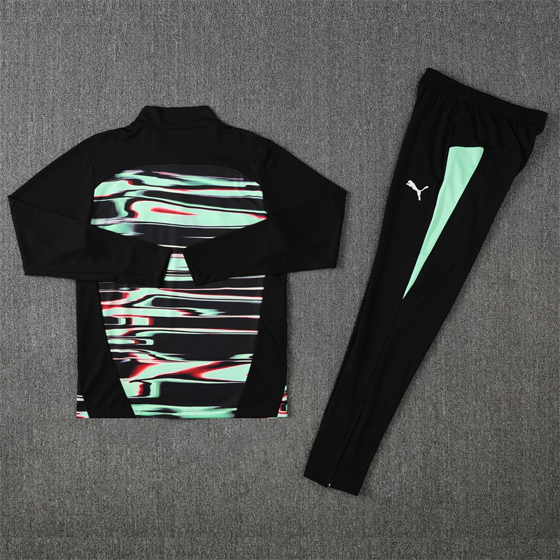 24-25 Portugal black with green half zipper sweater tracksuit
