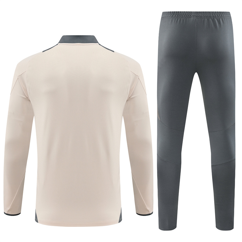 24-25 Real Madrid beige with gray half zipper training tracksuit