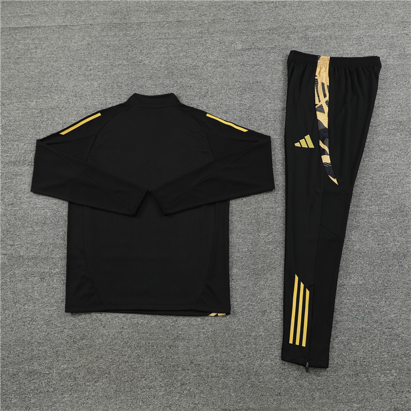 24-25 Real Madrid black with gold half zipper training tracksuit