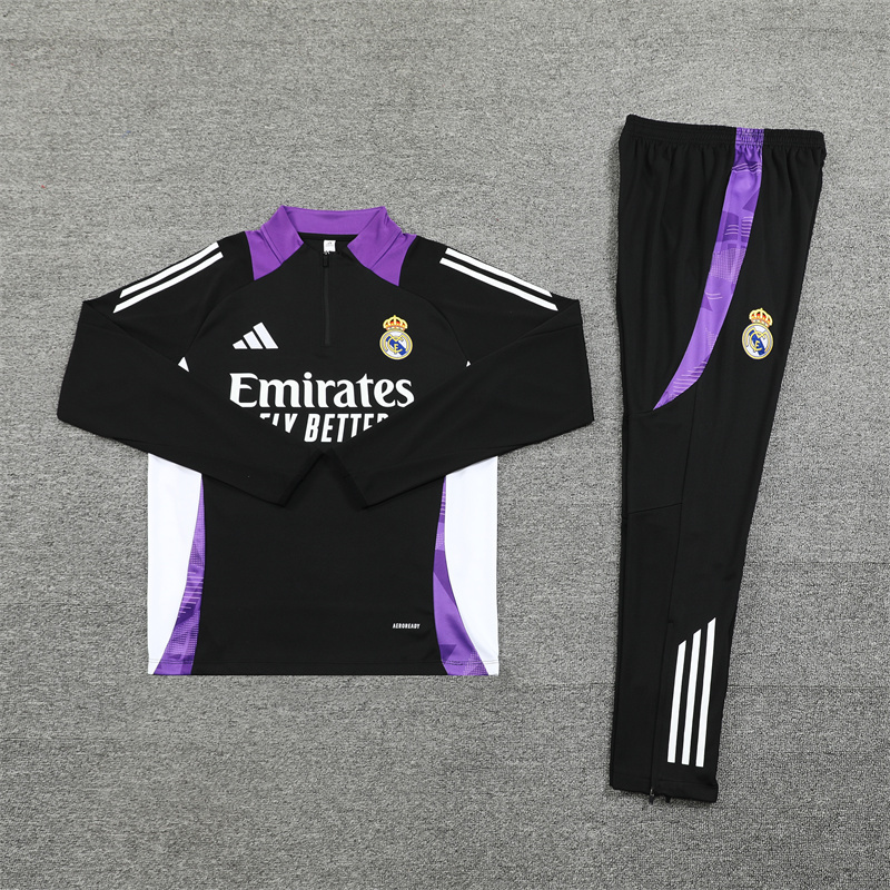 24-25 Real Madrid black with purple half zipper training tracksuit