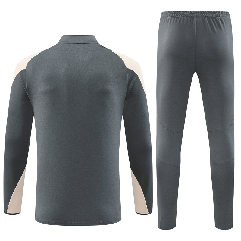 24-25 Real Madrid dark gray with beige half zipper training tracksuit