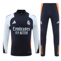 24-25 Real Madrid navy blue with light blue half zipper training tracksuit