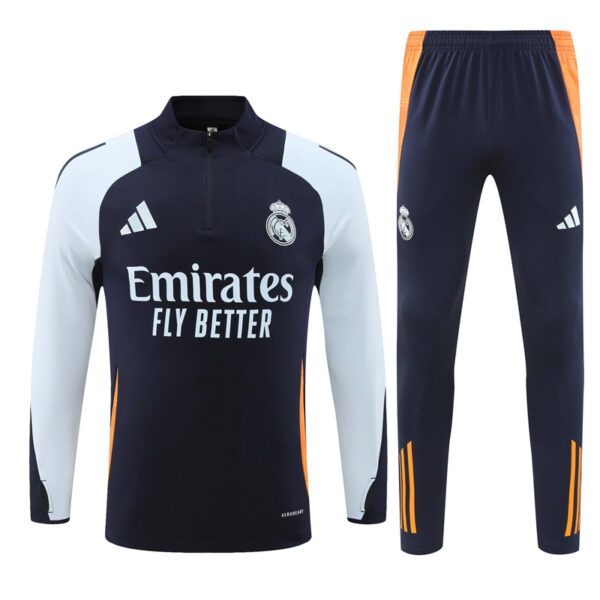 24-25 Real Madrid navy blue with light blue half zipper training tracksuit - Image 6