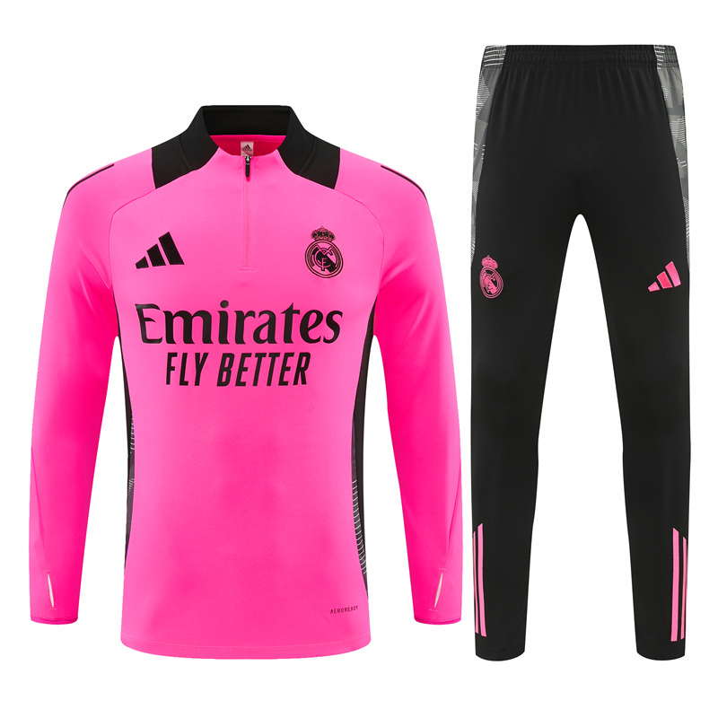 24-25 Real Madrid rose red with black stripe half zipper sweater tracksuit