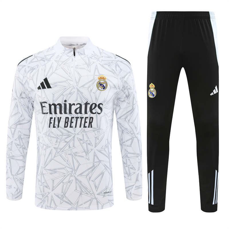 24-25 Real Madrid white with gray half zipper training tracksuit