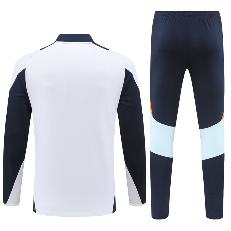 24-25 Real Madrid white with navy blue half zipper training tracksuit