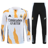 24-25 Real Madrid white with yellow and gray stripe half zipper sweater tracksuit