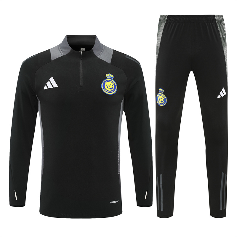 24-25 Riyadh black with gray stripe half zipper sweater tracksuit