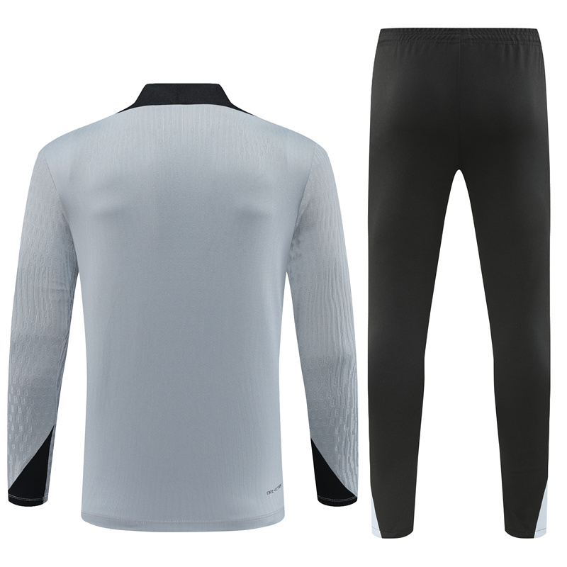 24-25 South Korea light gray with black half zipper training tracksuit