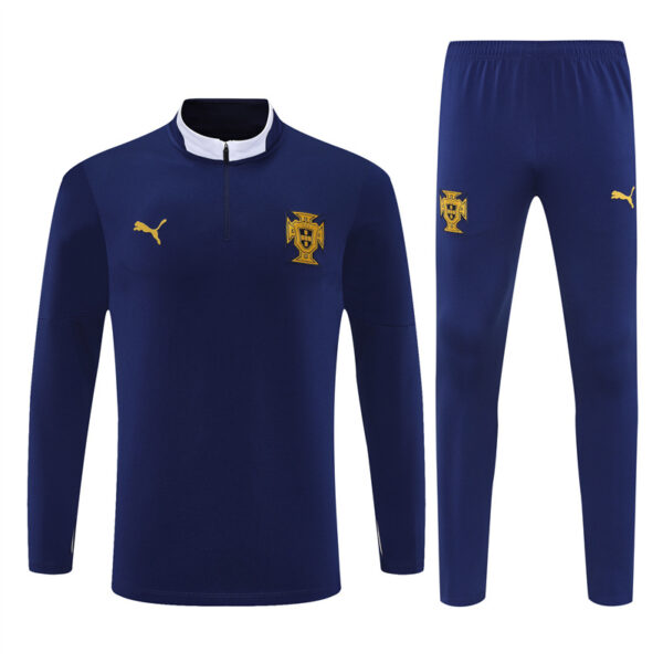25-26 Portugal navy blue with white half zipper sweater tracksuit - Image 6