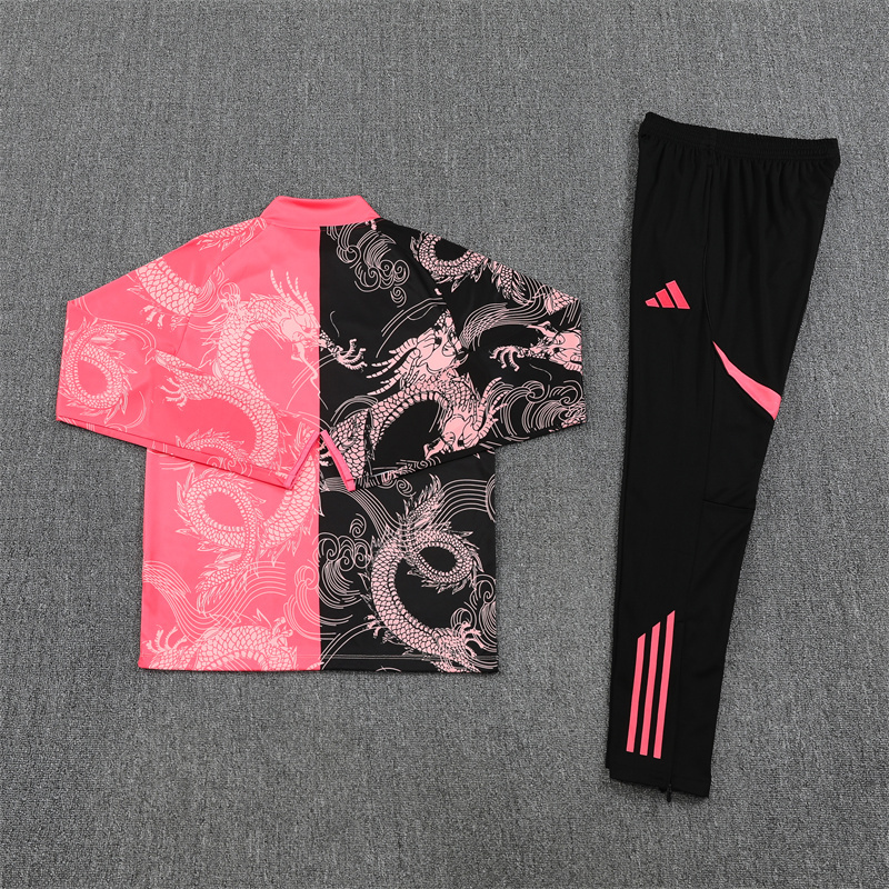 25-26 Real Madrid black and pink dragon version half zipper sweater tracksuit