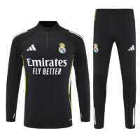 25-26 Real Madrid black with white stripe half zipper sweater tracksuit