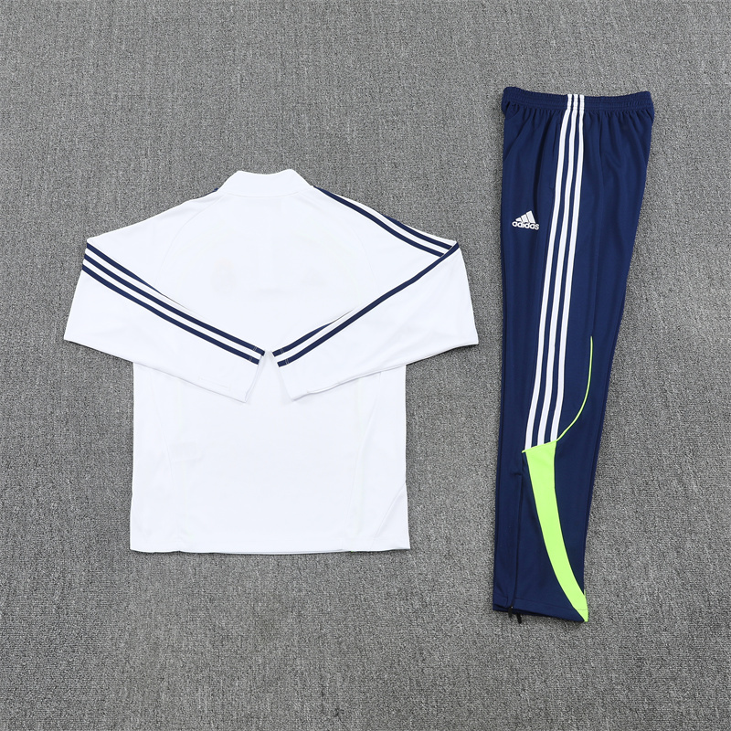 25-26 Real Madrid white with green stripe half zipper sweater tracksuit