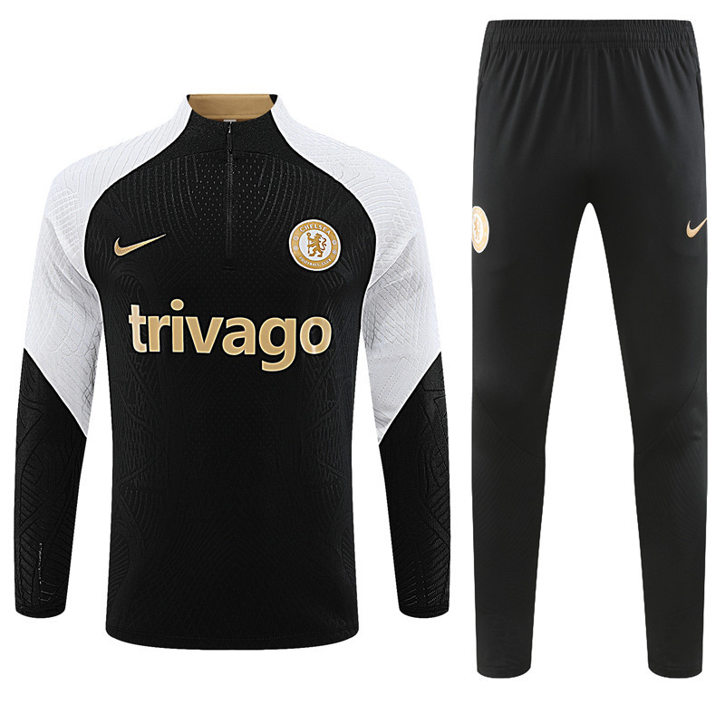 Player version 23-24 Chelsea black with white half zipper training tracksuit