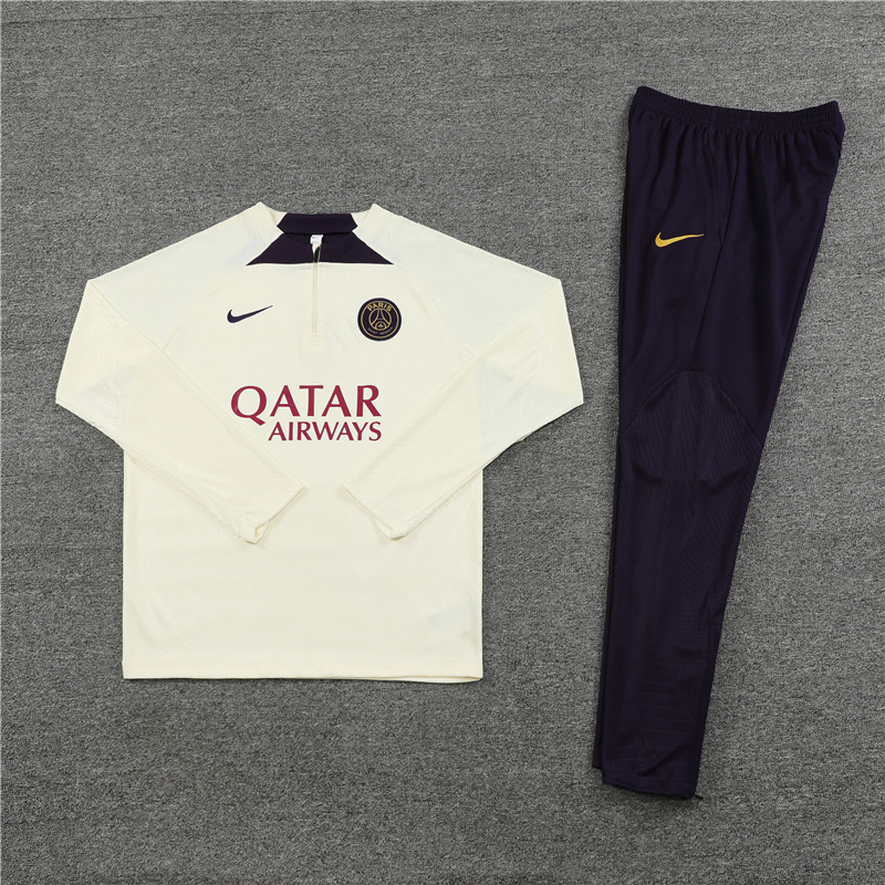 Player version 23-24 PS G beige with purple half zipper sweater tracksuit
