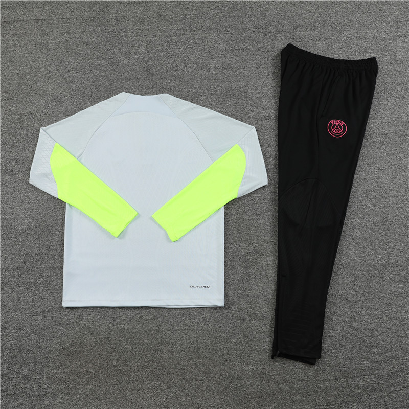 Player version 23-24 PS G light gray with green half zipper sweater tracksuit