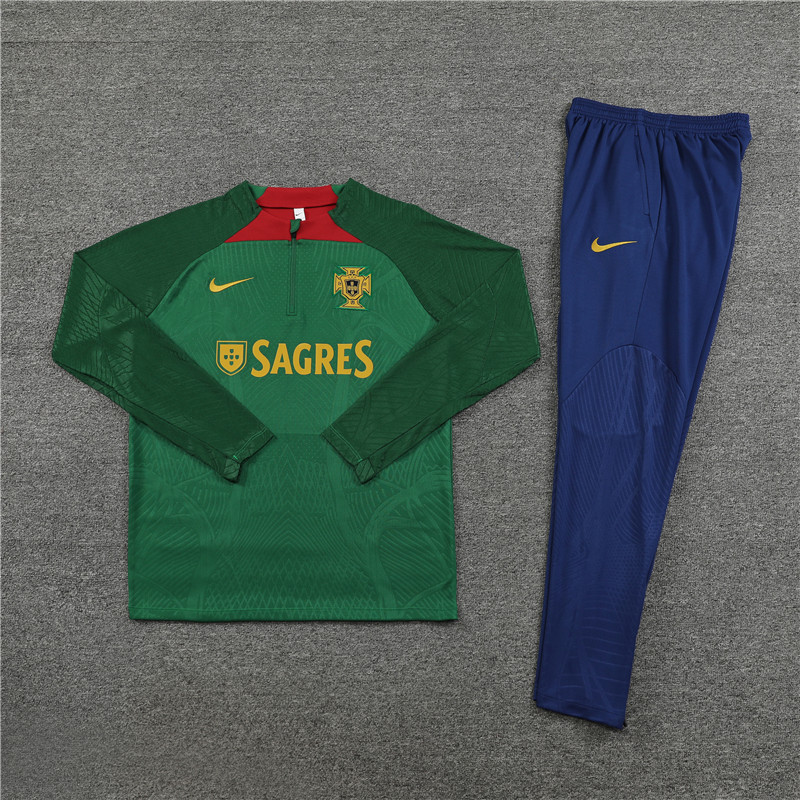 006-217 Player version 23-24 Portugal green with blue pants half zipper sweater tracksuit