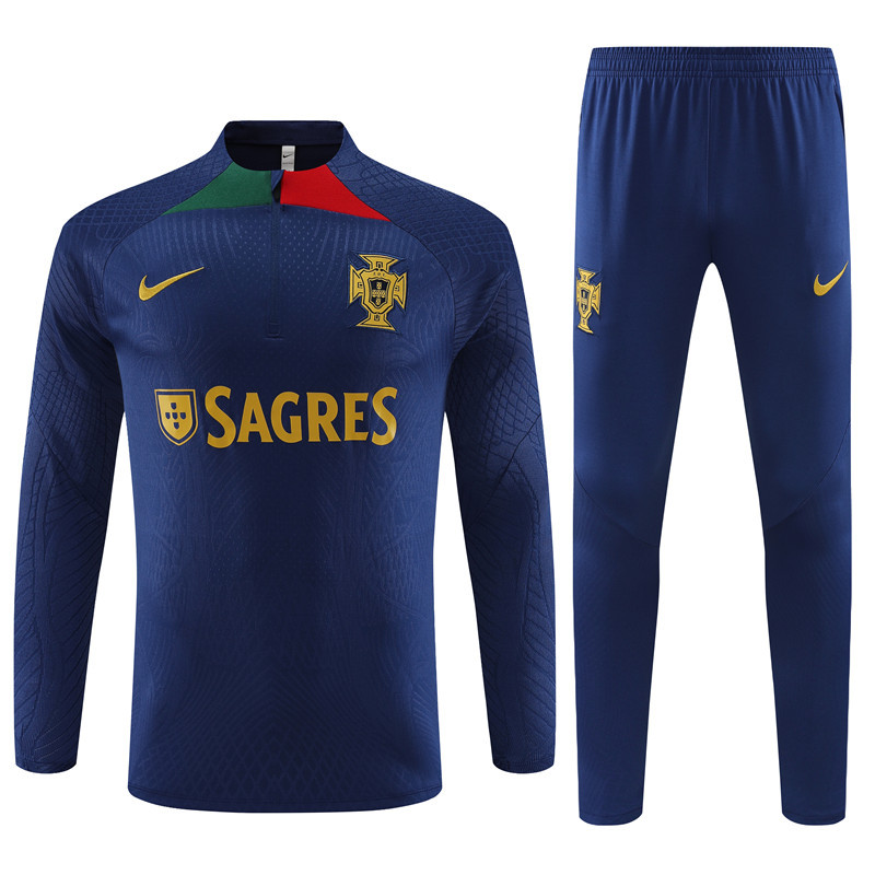 Player version 23-24 Portugal navy blue half zipper sweater tracksuit