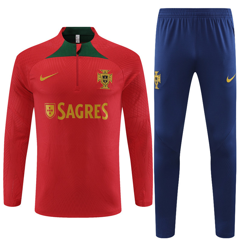 Player version 23-24 Portugal red with green half zipper sweater tracksuit