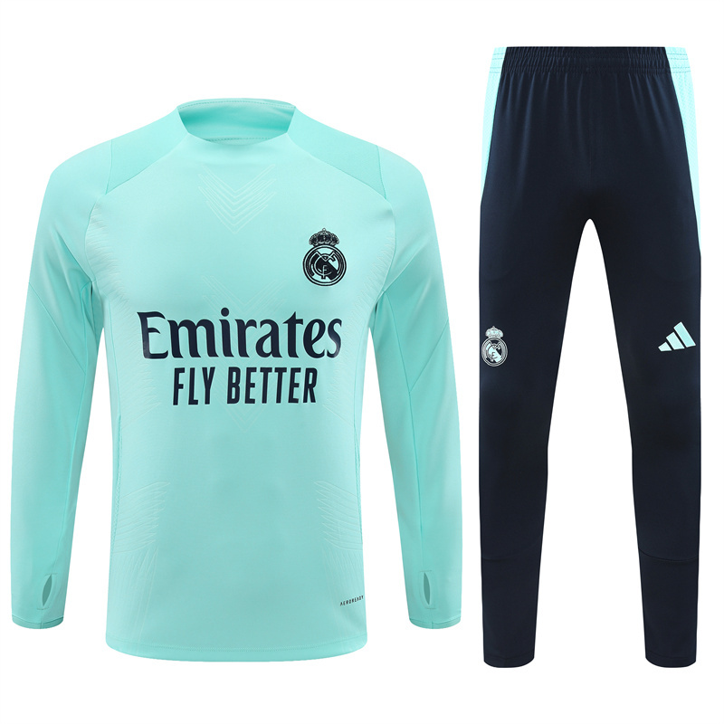 006-225 Player version 24-25 Real Madrid lake blue round collar training tracksuit