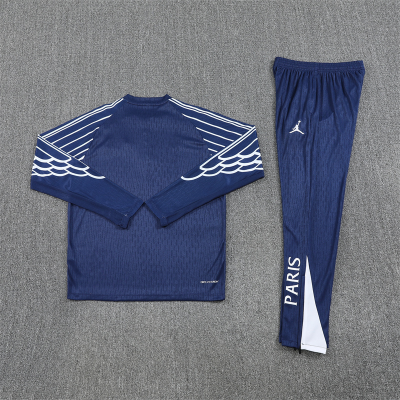 Player version 25-26 PS G navy blue with white stripe half zipper sweater tracksuit CL version