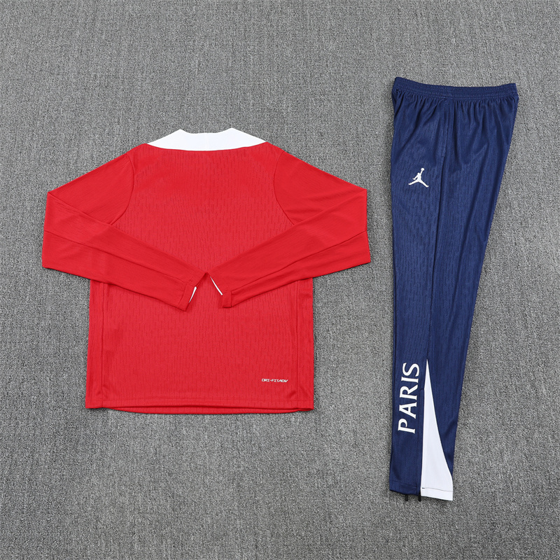 Player version 25-26 PS G red with white stripe half zipper sweater tracksuit