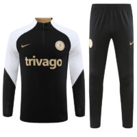 fans version 23-24 Chelsea black with white half zipper training tracksuit