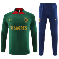 fans version 23-24 Portugal green with blue pants half zipper sweater tracksuit