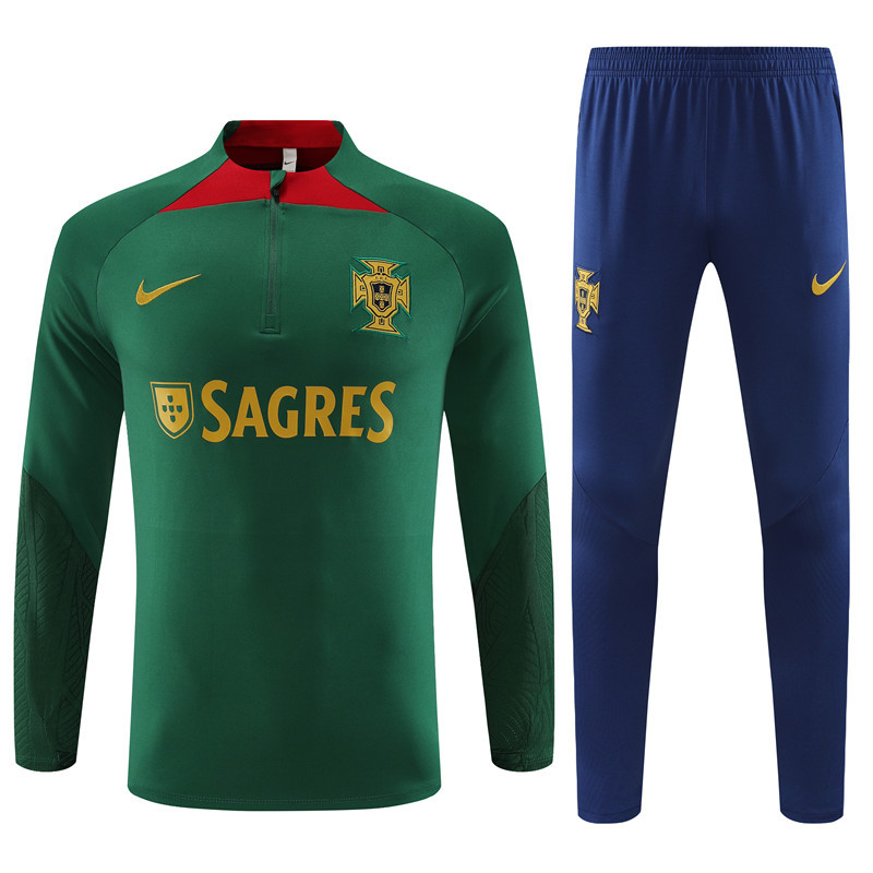 fans version 23-24 Portugal green with blue pants half zipper sweater tracksuit