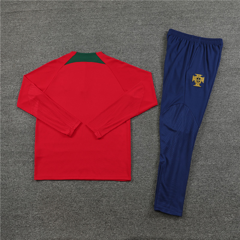 006-249 fans version 23-24 Portugal red with green half zipper sweater tracksuit