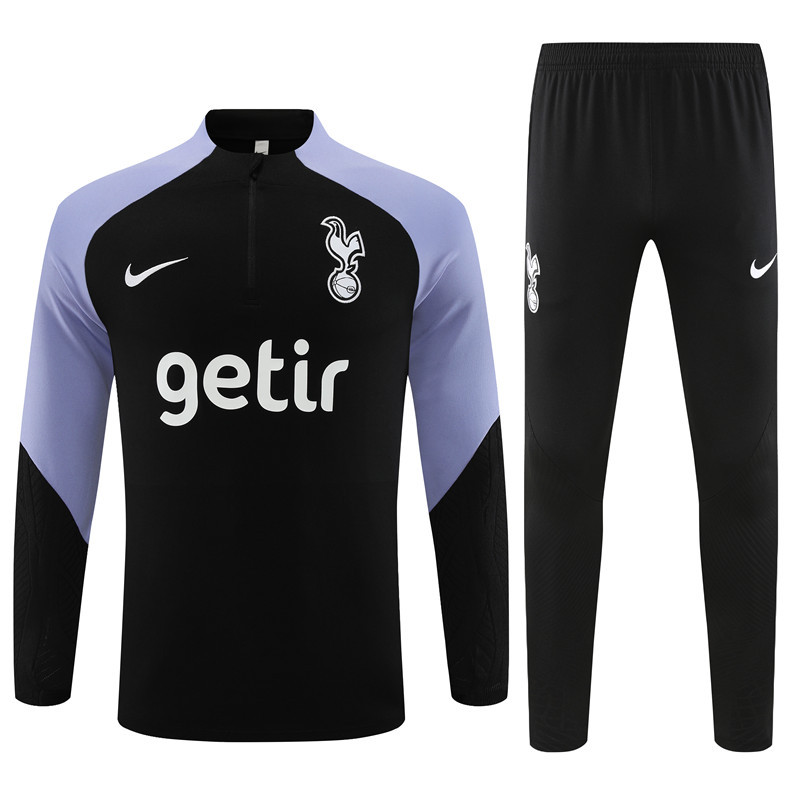 fans version 23-24 Tottenham black with purple half zipper sweater tracksuit