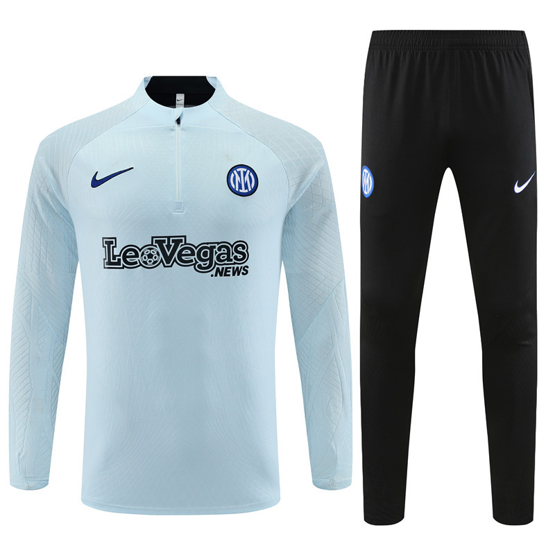 player version 23-24 Inter light blue half zipper sweater tracksuit