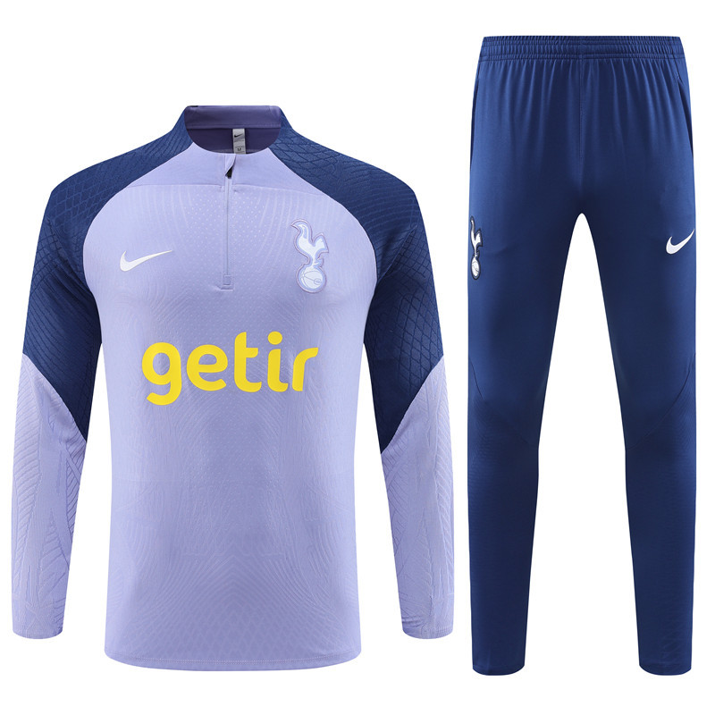 player version 23-24 Tottenham light purple with navy blue half zipper sweater tracksuit