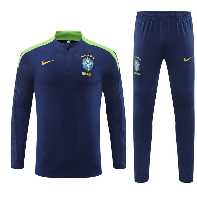 player version 24-25 Brazil color blue with green half zipper training tracksuit