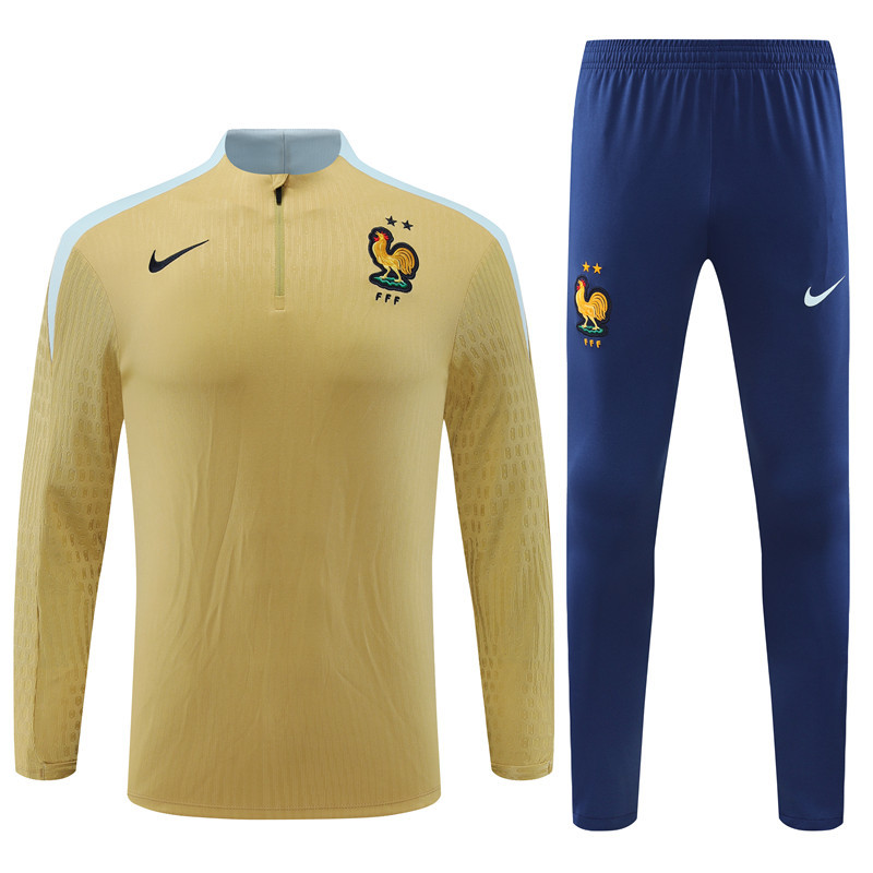 player version 24-25 France gold with white half zipper training tracksuit