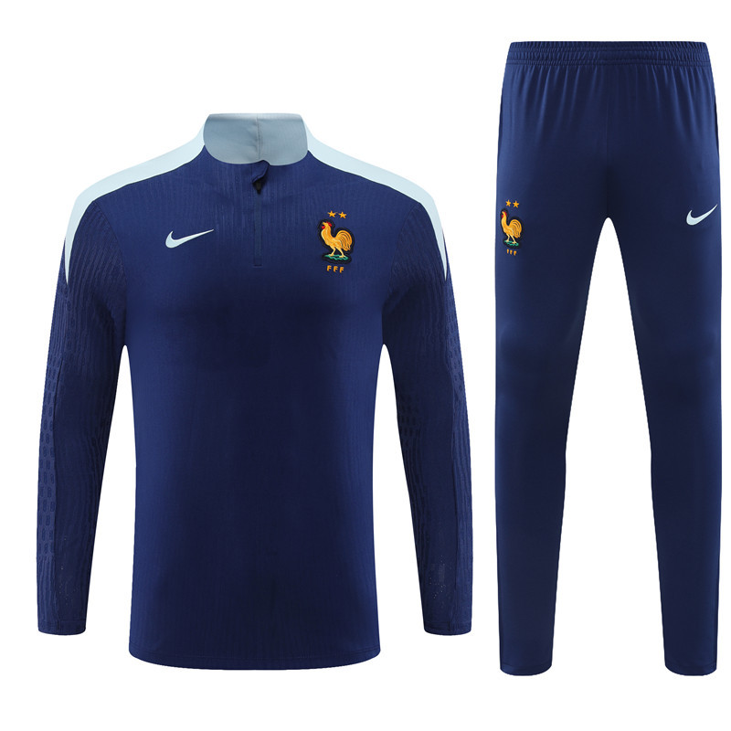 player version 24-25 France navy blue with light blue half zipper training tracksuit