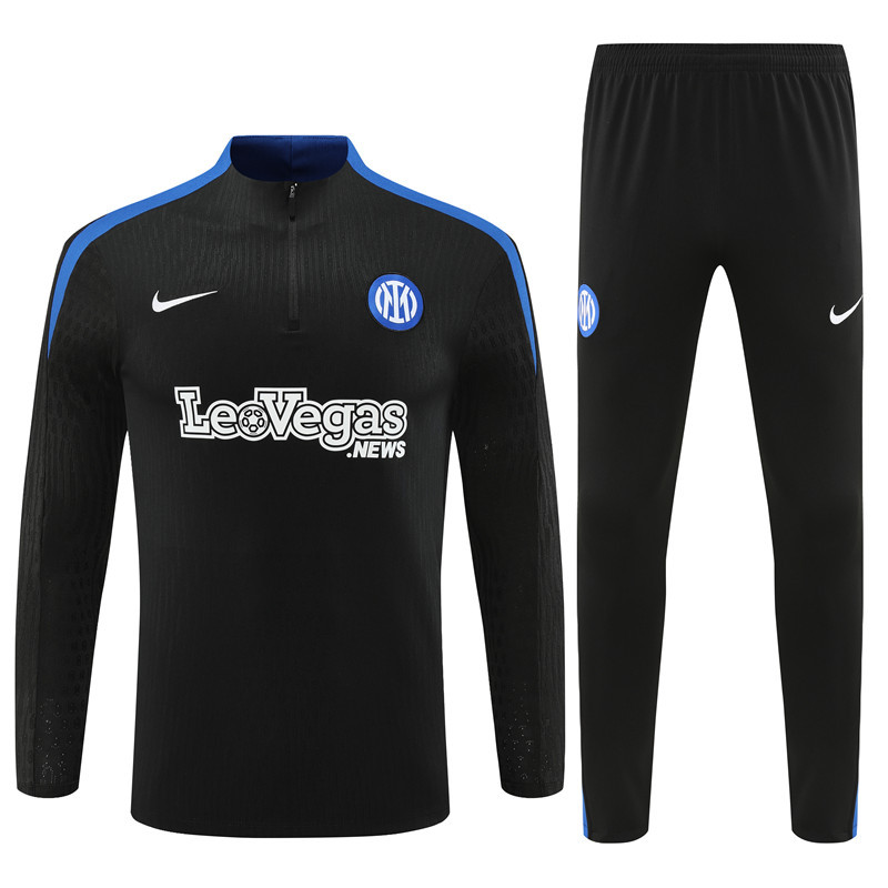 player version 24-25 Inter black with blue half zipper training tracksuit