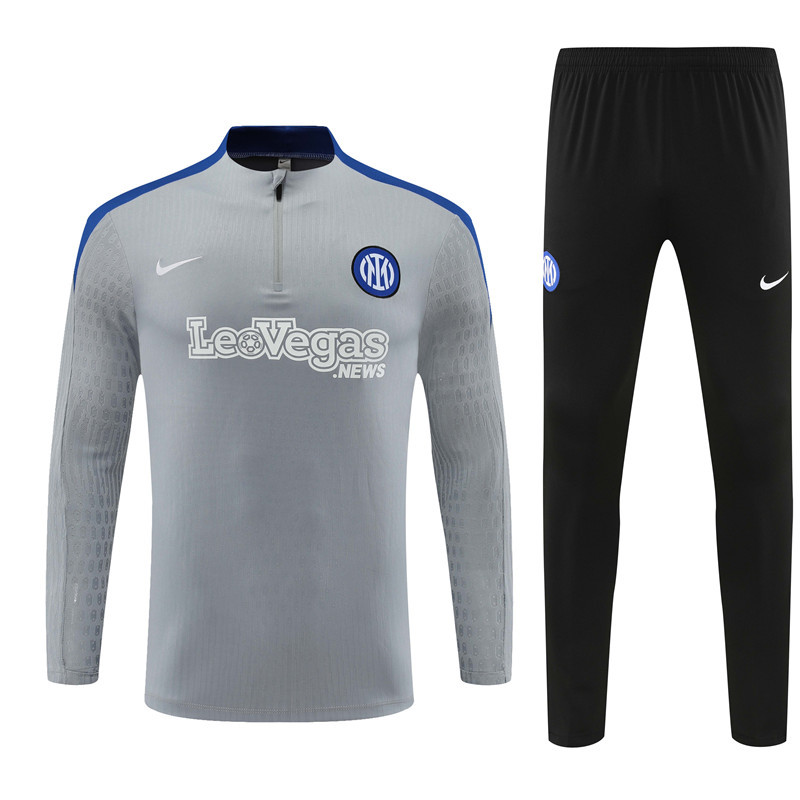 006-281 player version 24-25 Inter light gray with blue half zipper training tracksuit