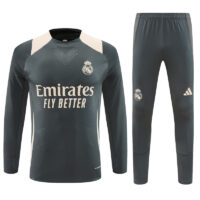 006-296 player version 24-25 Real Madrid dark gray with beige half zipper training tracksuit