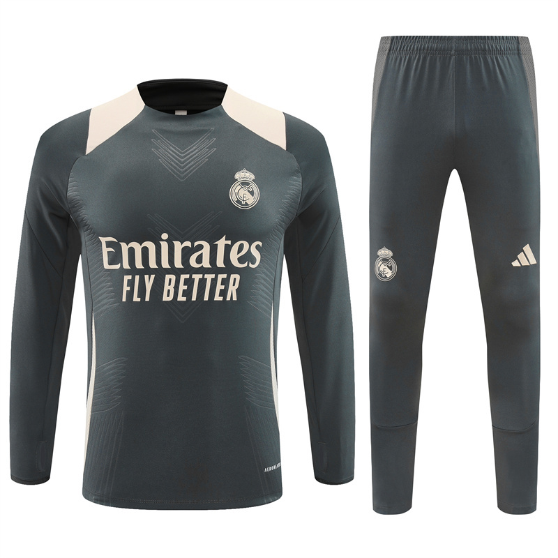 006-296 player version 24-25 Real Madrid dark gray with beige half zipper training tracksuit