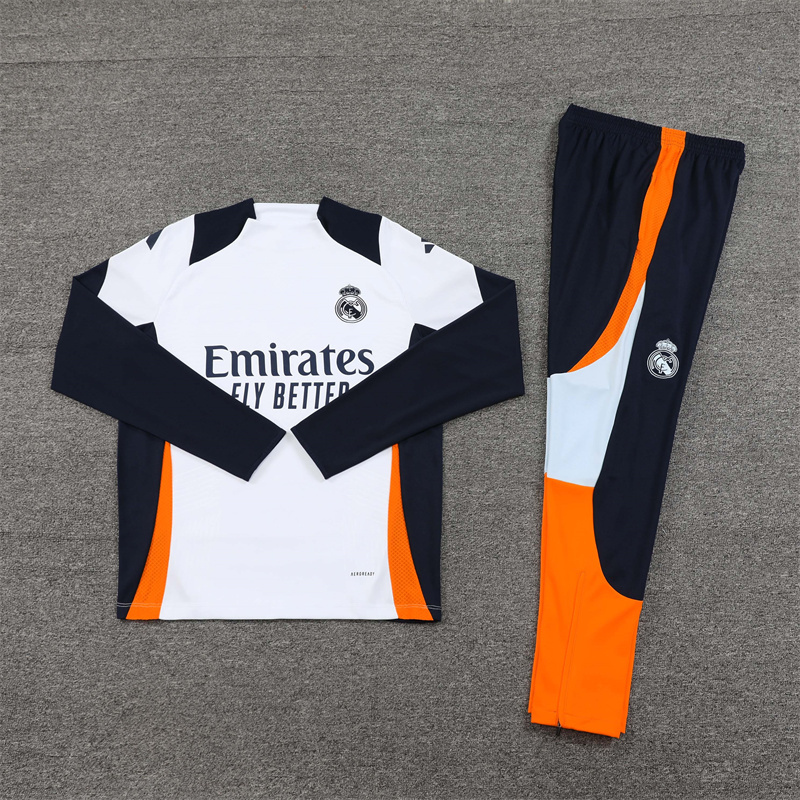 player version 24-25 Real Madrid white with navy blue pullover training tracksuit