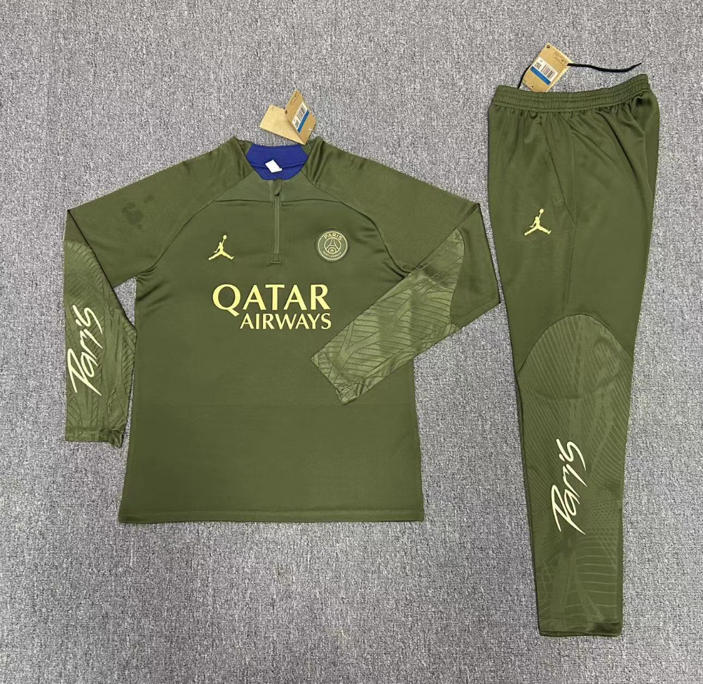 Fans version 23-24 PS G Jrdan army green half zipper sweater tracksuit