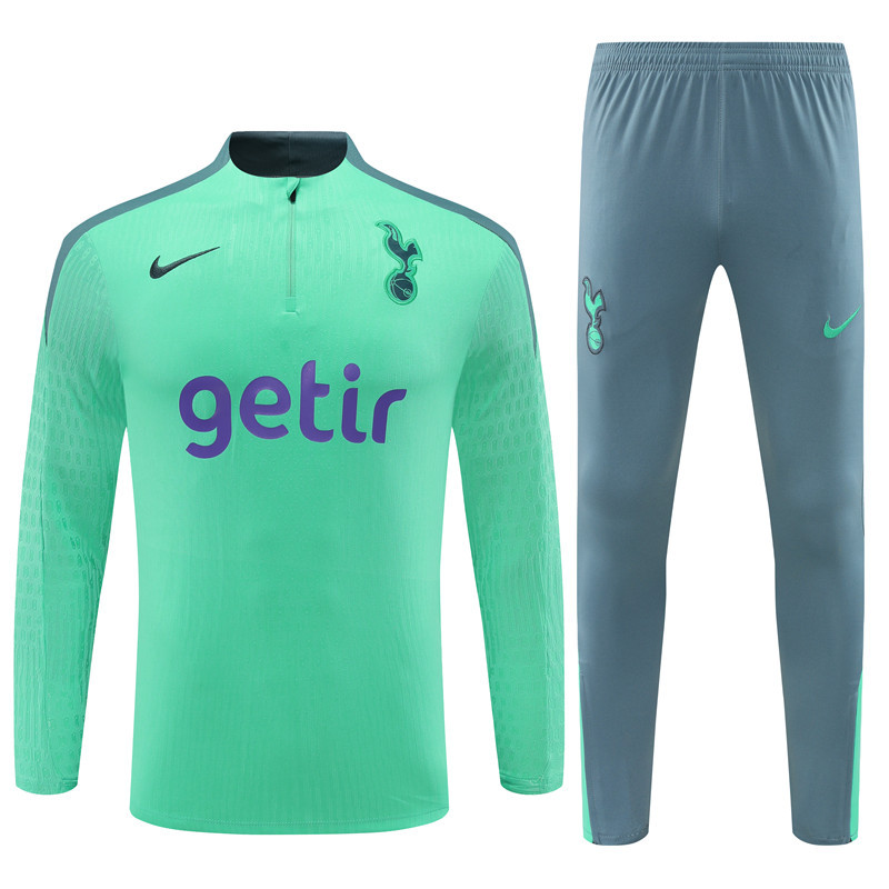 player version 24-25 Tottenham light green with gray half zipper training tracksuit