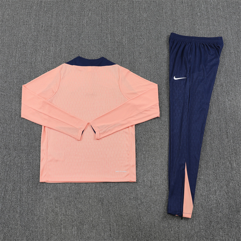 player version 25-26 Chelsea light pink with blue stripe half zipper sweater tracksuit