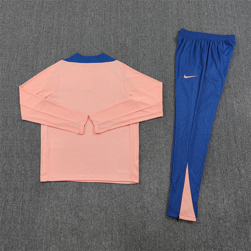006-304 player version 25-26 France light pink with blue stripe half zipper sweater tracksuit