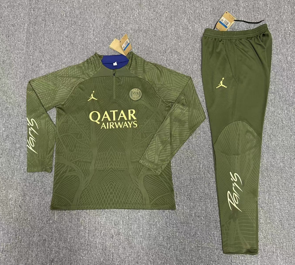player version 23-24 PS G Jrdan army green half zipper sweater tracksuit