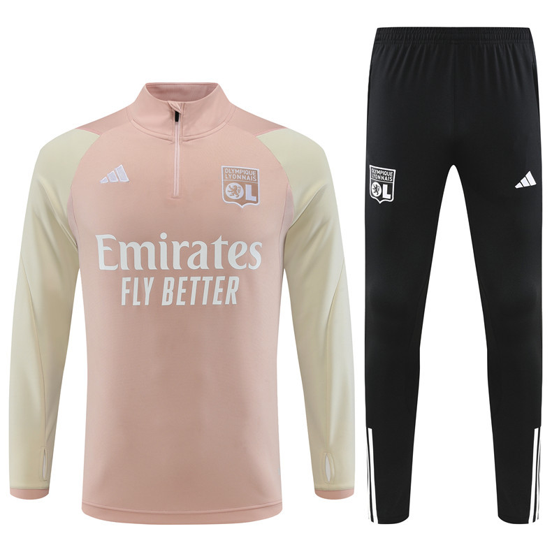 23-24 Lyon light pink with yellow half zipper sweater tracksuit
